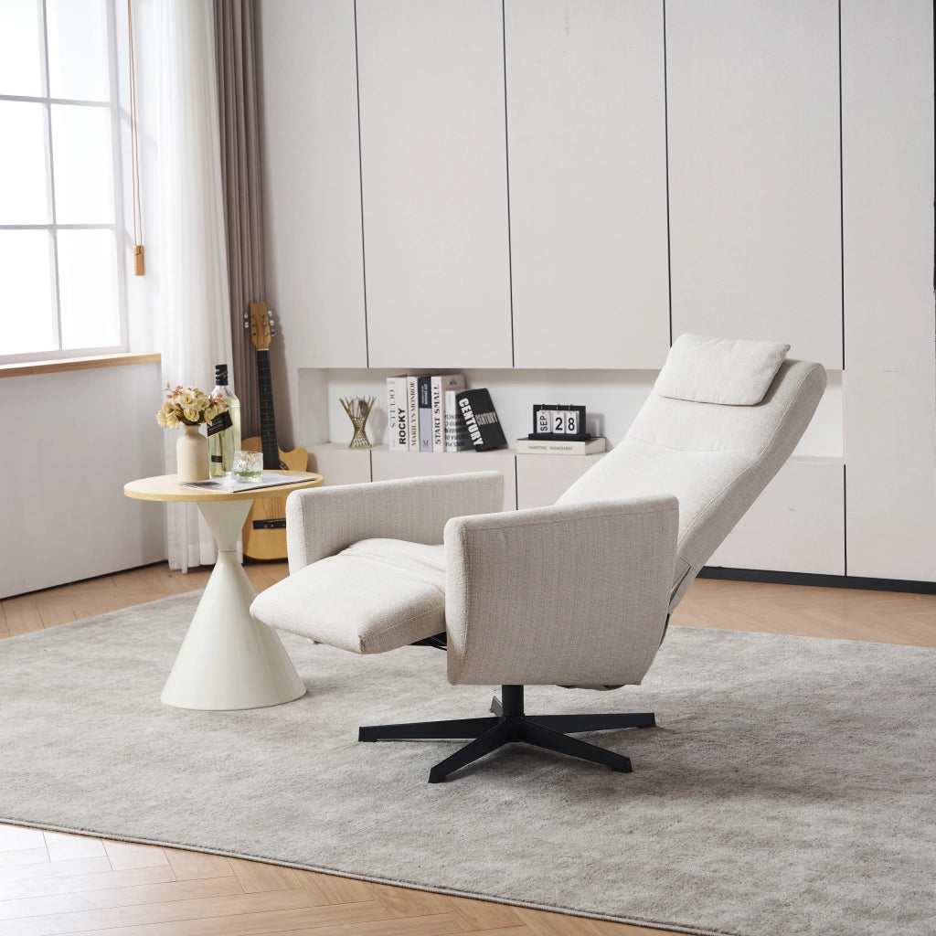 Poltrona Relax Reclinabile con Poggiapiedi ¨C MINIMAL ¨C Tessuto Chenille Beige