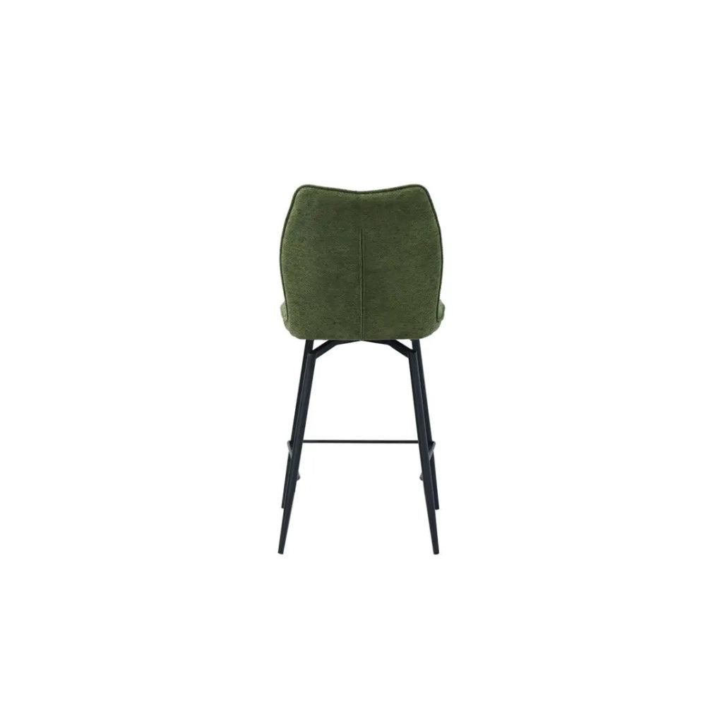 Sedia da bancone girevole CROFT – Tessuto verde – Piedi in metallo nero – Altezza 103 cm – Stile design/industriale