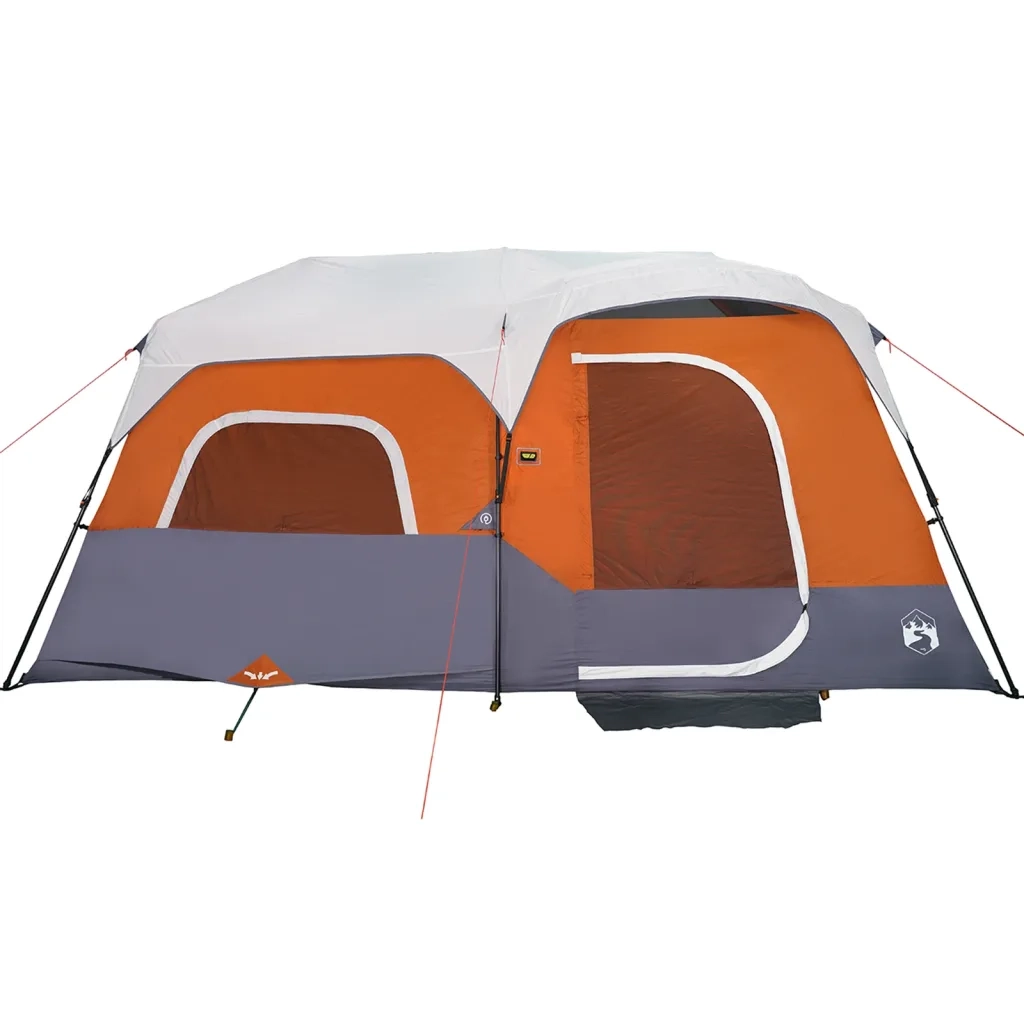 Tenda Famiglia LED 9 Persone-Tenda da campeggio Grigio/Arancione Rilascio Rapido
