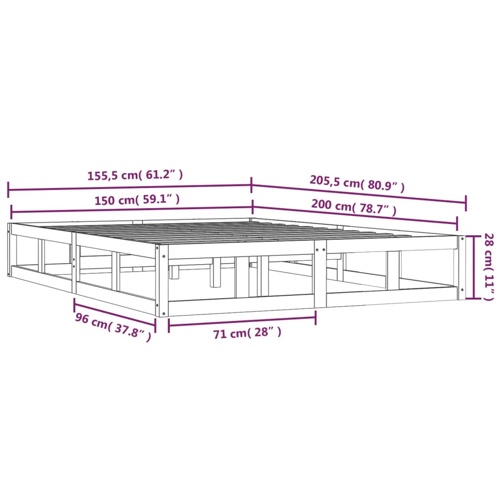 Giroletto-Struttura Letto Grigio 150x200 cm King in Legno Massello