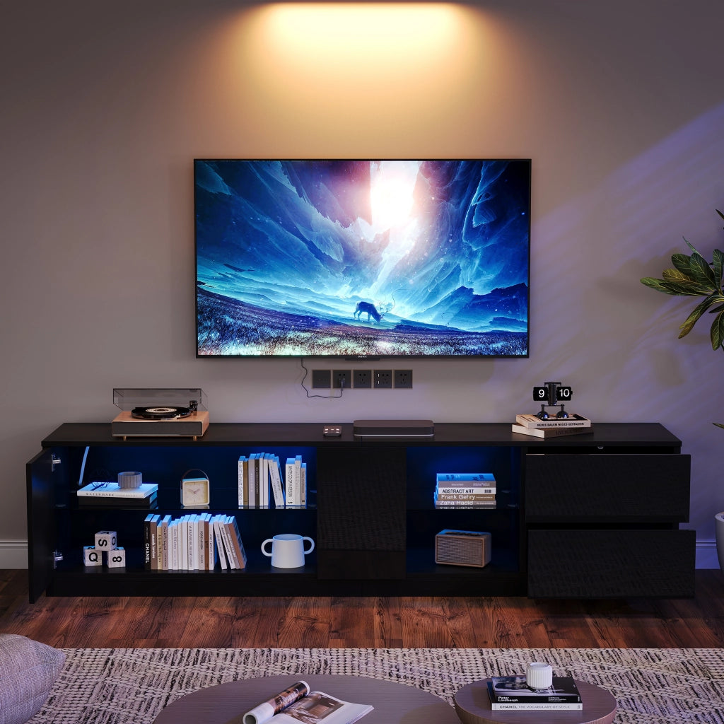 Mobile TV con LED - Zephmum- 160x40x52 cm - Nero - Lucido, adatto per TV fino a 65"