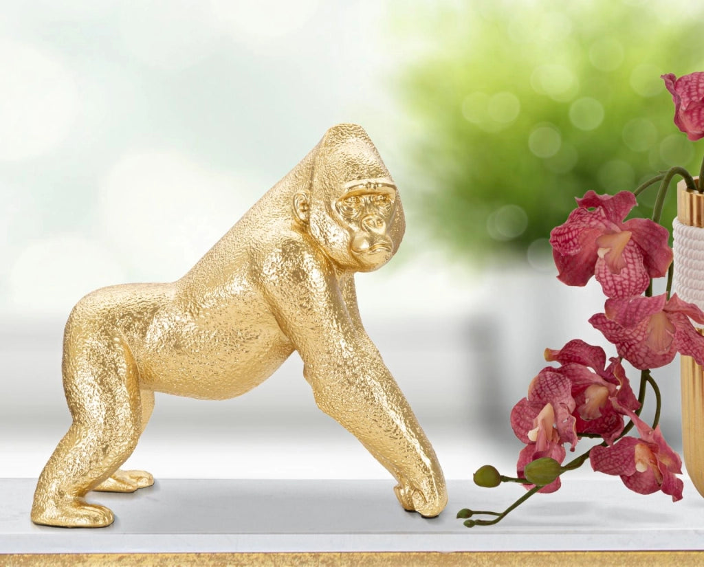 Statua Gorilla 24,3x13,9x22,8 cm in Poliresina Oro