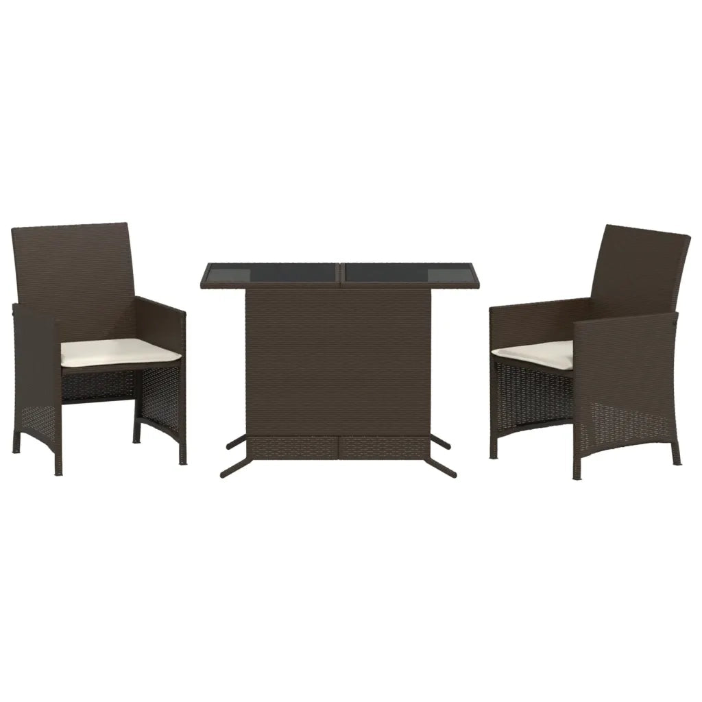 Set BistrÃ² 3 pz con Cuscini Marrone in Polyrattancod mxl 113633