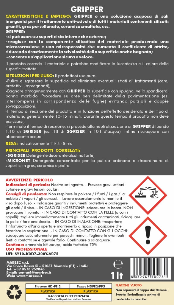 Trattamento antiscivolo per pavimenti GRIPPER   1LTx6Pz