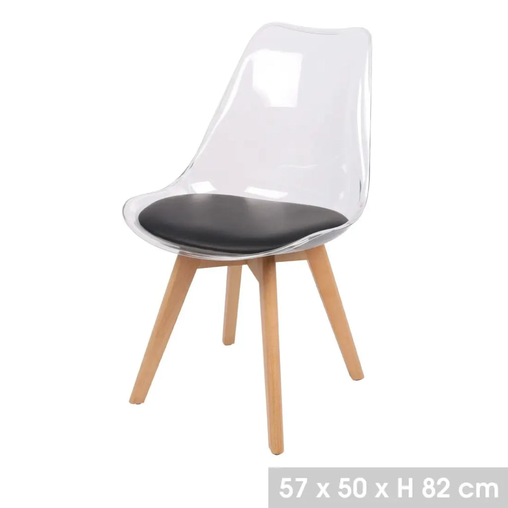 Set di 4 sedie trasparenti con seduta in PU nero e gambe in legno - Collezione JOIE