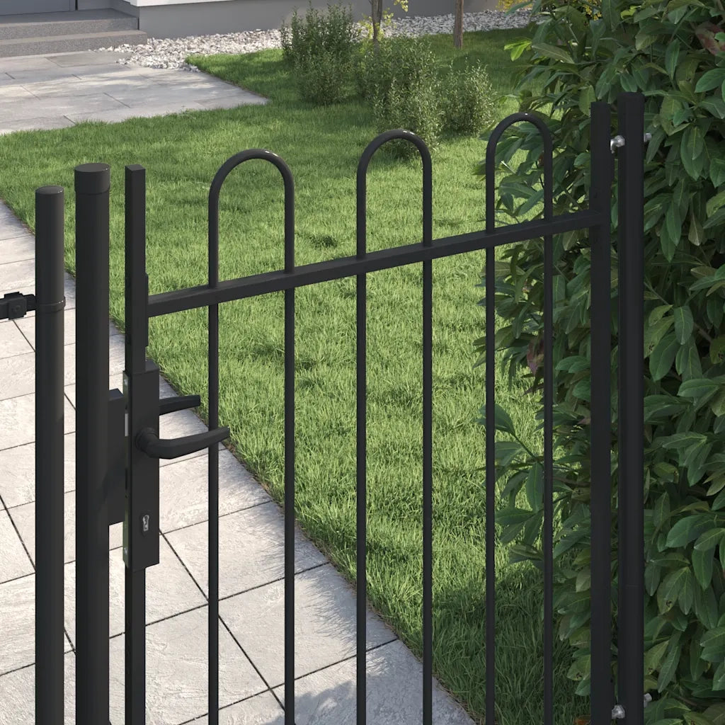 Cancello per recinzione Boxtel porta singola con parte superiore ad arco in acciaio 1x1,2 m Nero 146030