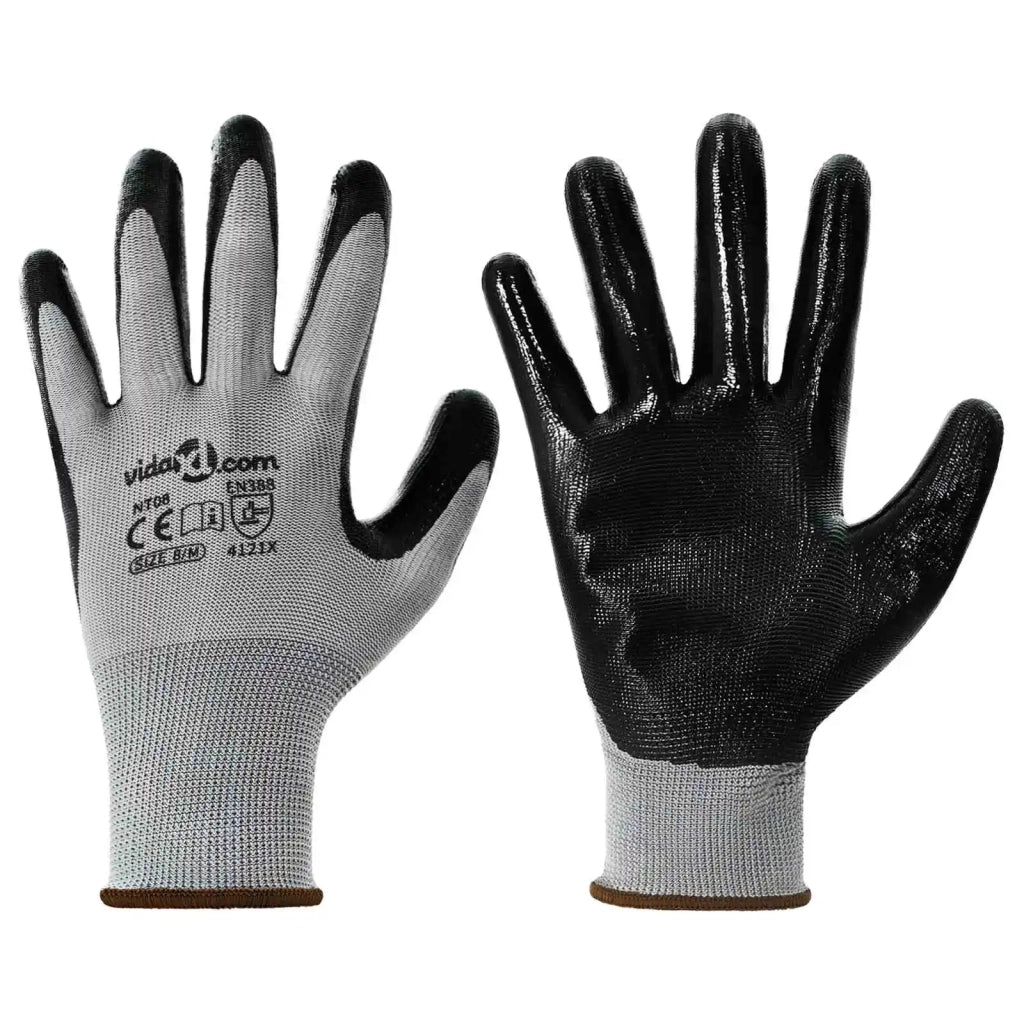 Guanti da Lavoro 24 pcs Grigio e Nero 8 / m Poliestere