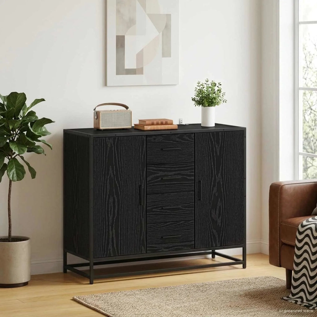Credenza Rovere Nero 92 x 35 x 76 cm Legno ingegnerizzato 3439157