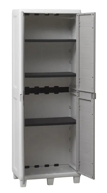 Armadio tuttorianti 2 ante con 3 ripiani regolabili effetto legno in resina colore grigio chiaro e grigio tortora 65x38x178 cm Toomax