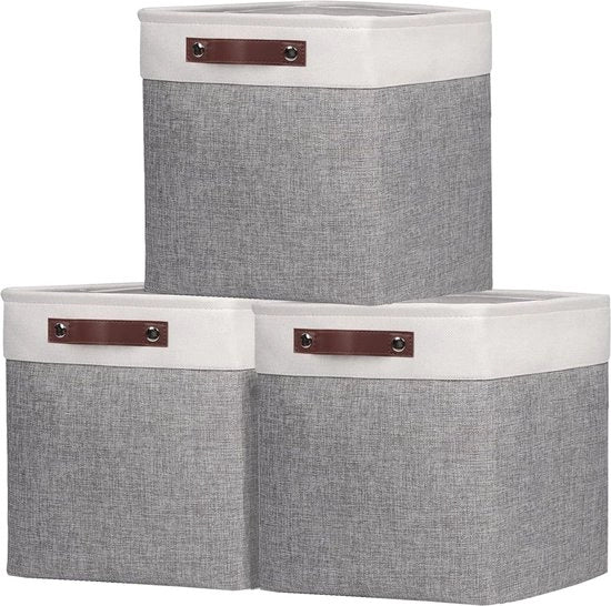 Cassa di archiviazione in tessuto, 30 x 30 x 30 cm, cassetto pieghevole con maniglie a mano, per abbigliamento, giocattoli, tavole, armadi, bianco/grigio