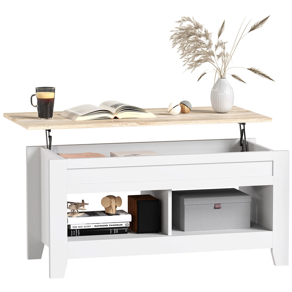 Tavolino da salotto con piano sollevabile e ripiano nascosto ¨C Zephmum ¨C Bianco 105x50x49-62.5 cm