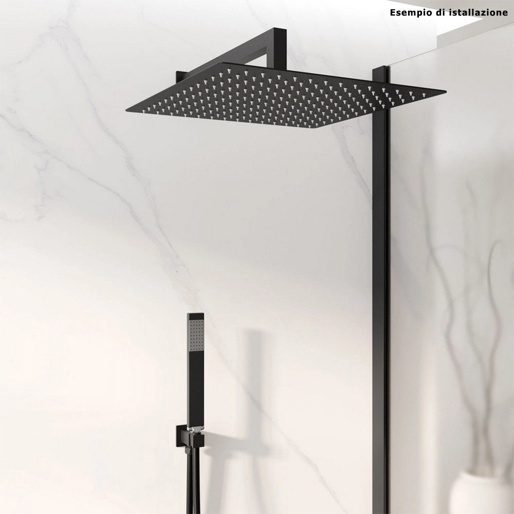 Trade Shop - Soffione Doccia Ultra Slim Quadrato 25x25cm Bagno Miscelatore Nero Attacco Universale 87883 -