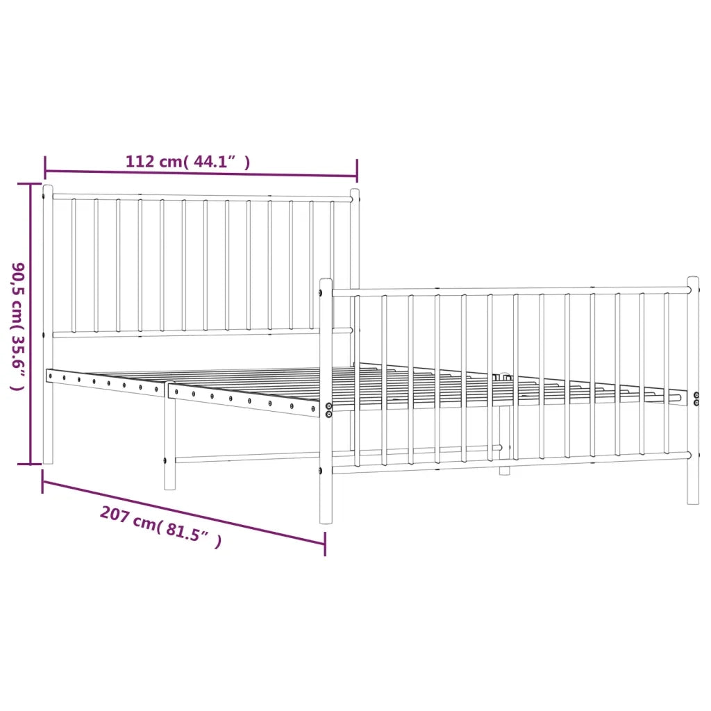 Letto singolo | Letto per adulti | Giroletto con Testiera e Pediera Metallo Nero 107x203 cm