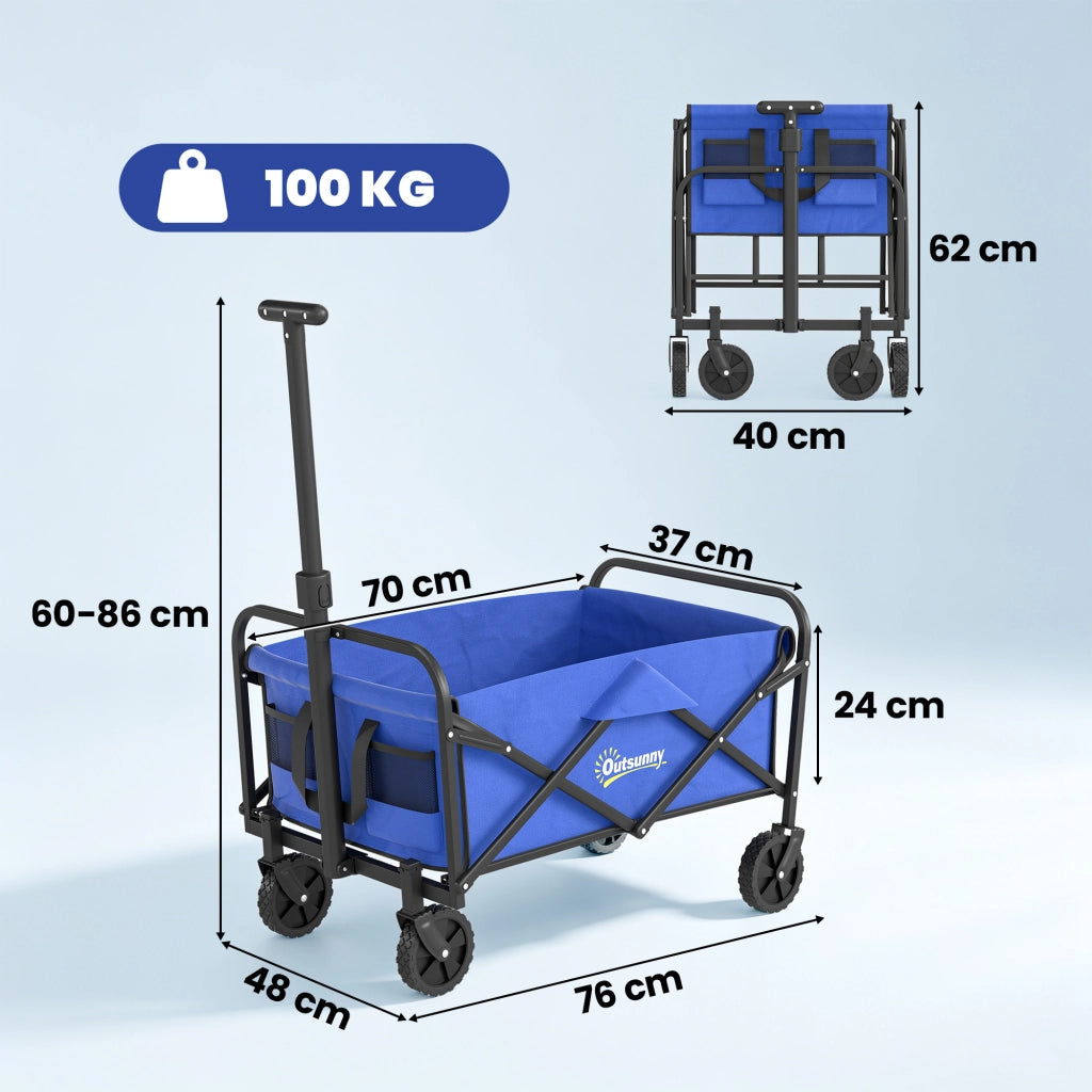 Carrello da Giardino Pieghevole ¨C Minimal ¨C Blu, Metallo e Tessuto, 76x48x86 cm