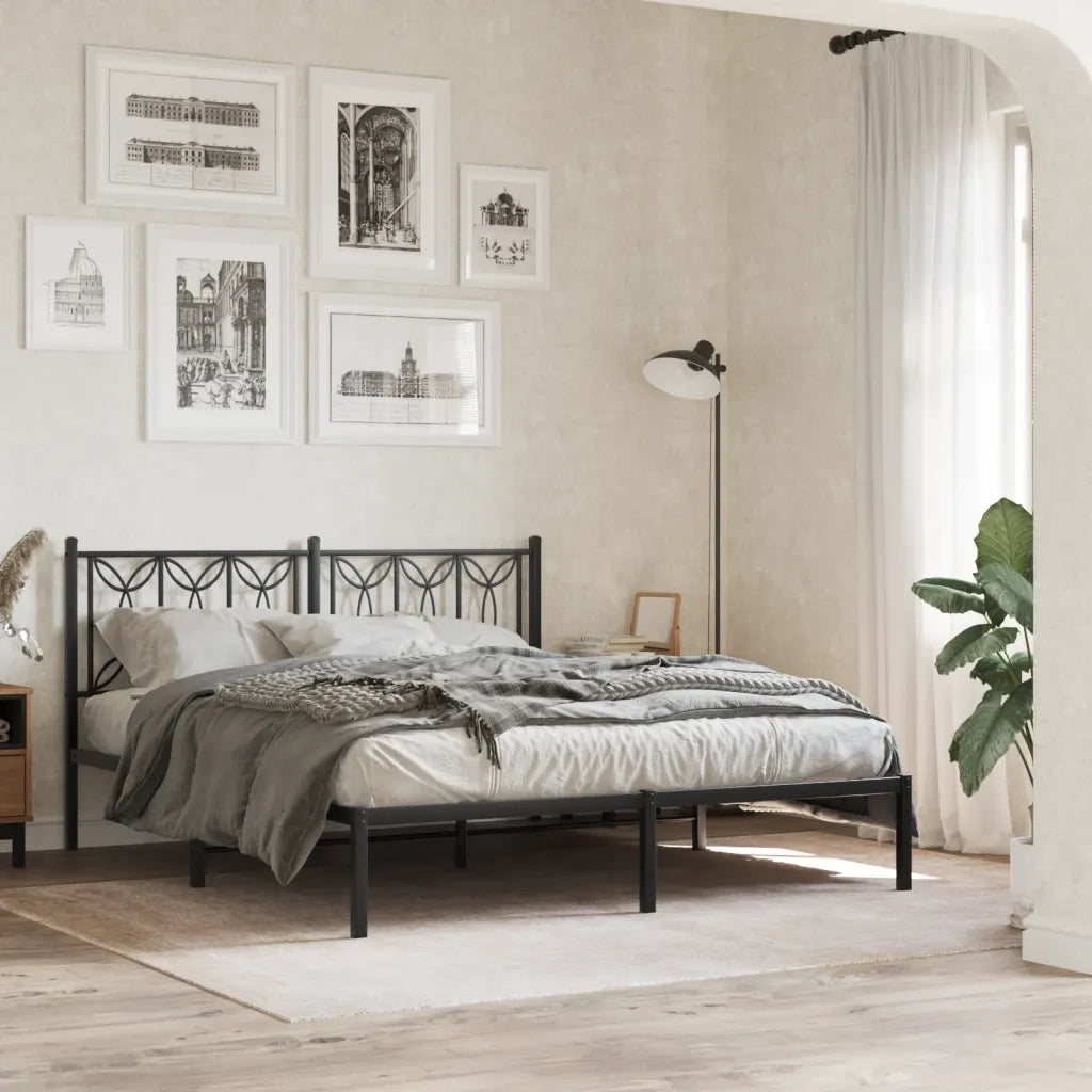 Letto matrimoniale | Letto per adulti | Giroletto con Testiera in Metallo Nero 150x200 cm