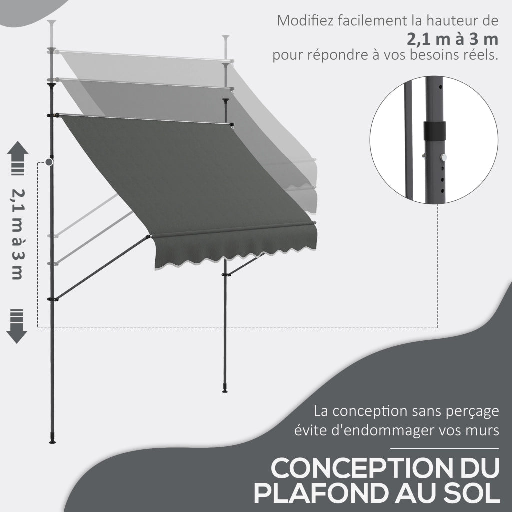 Tenda da giardino retrattile manuale ¨C zephmum ¨C grigio scuro metallo 2.5x1.2x2.1-3m