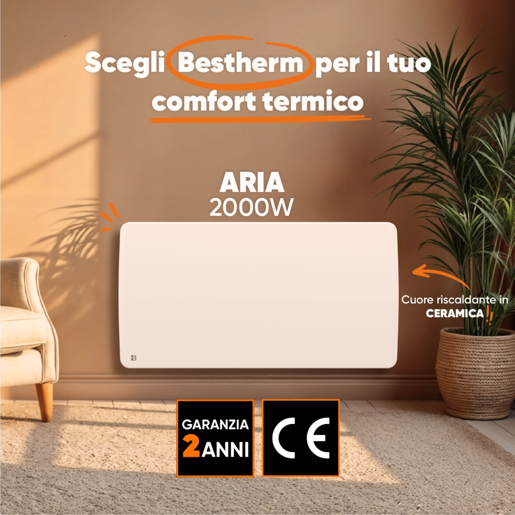 Radiatore elettrico fisso ad inerzia ceramica a secco 2000W ARIA orizzontale bianco