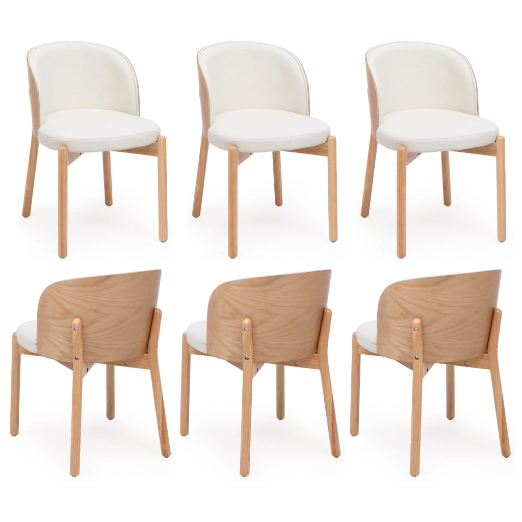 Set di 4 sedie da pranzo in legno massiccio, tessuto in lino, colore naturale
