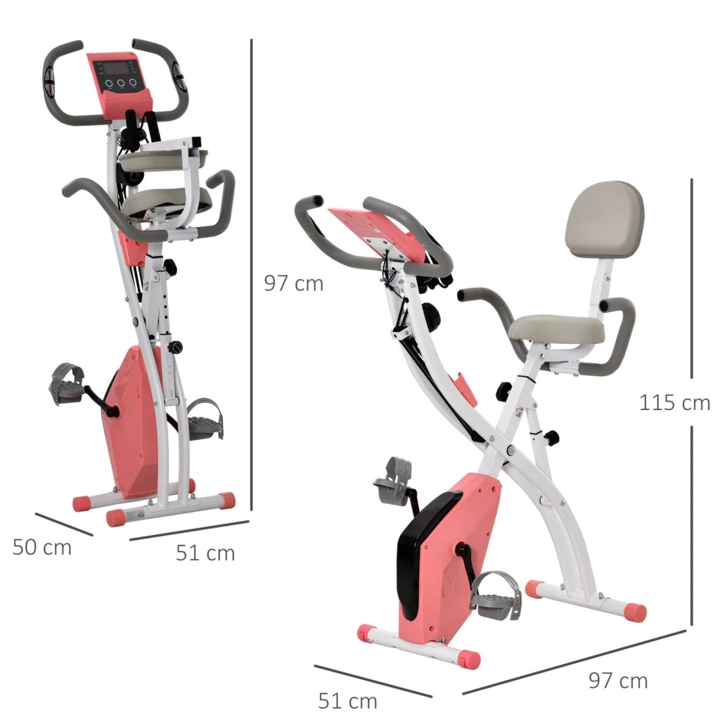 EasyComfort Cyclette Pieghevole 2 in 1, Resistenza Magnetica Regolabile 8 Livelli, Cyclette da Casa Silenziosa con Sensore di Frequenza Cardiaca, Elastici per Braccia, Schermo LCD, Volano 2.5kg, Rosa