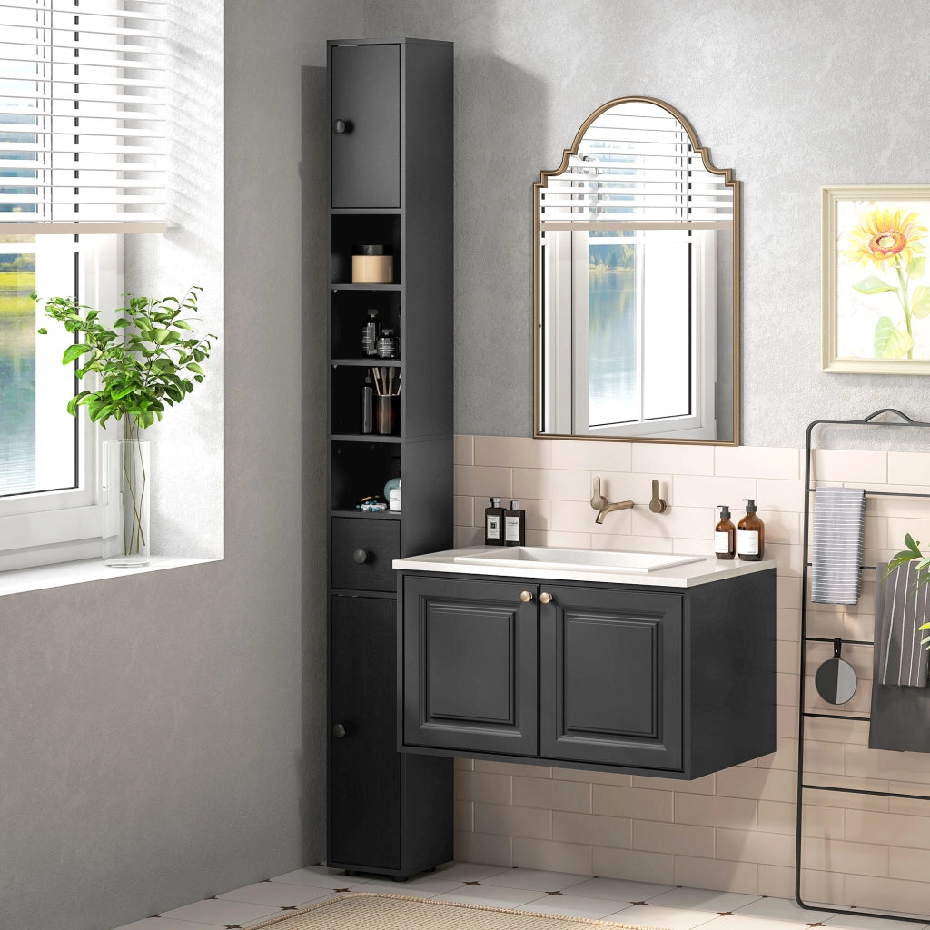 Armadio da Bagno Colonna Stretto ¨C Zephmum ¨C Nero 20x20x180 cm