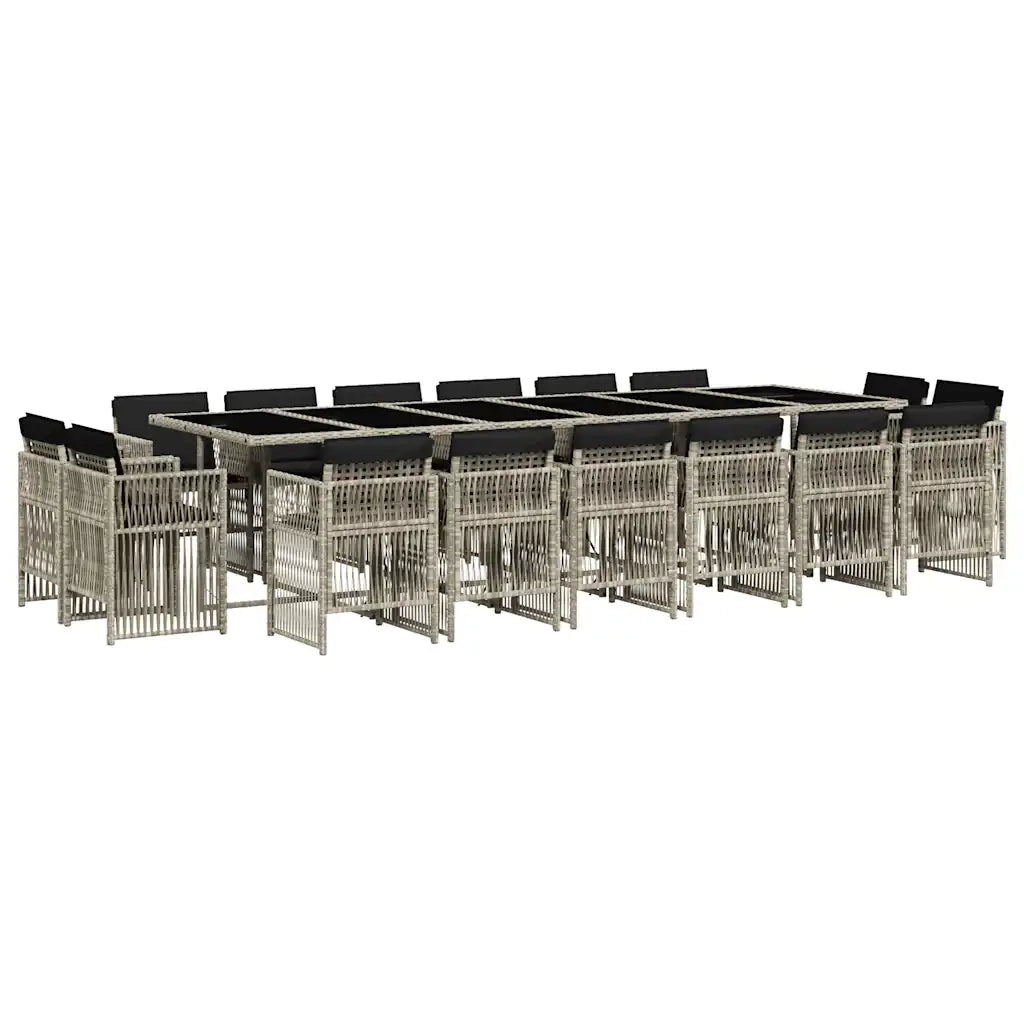 Set da Pranzo da Giardino 17pz con Cuscini Grigio in Polyrattan