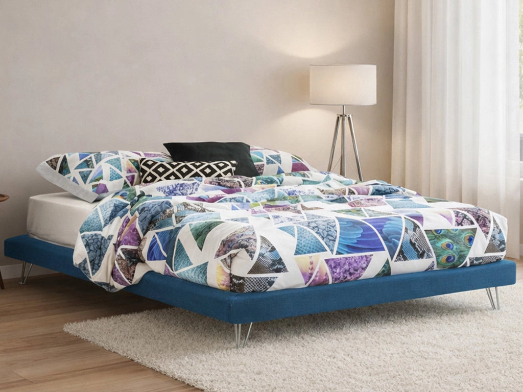 Letto matrimoniale Arbatrax, Letto fisso in tessuto con piedini, Made in Italy, adatto per materasso cm 160x190, Blu