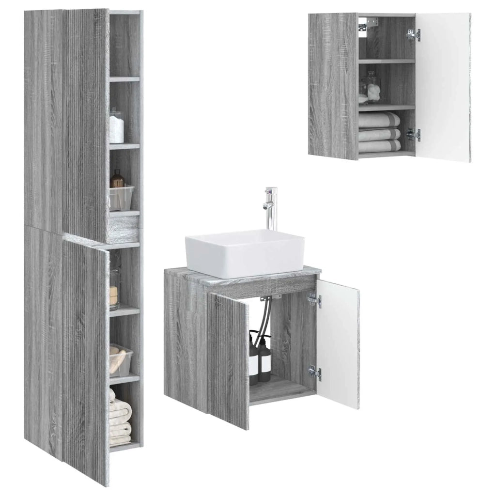 Set di mobili per il bagno 3 pz Sonoma grigio 3406079