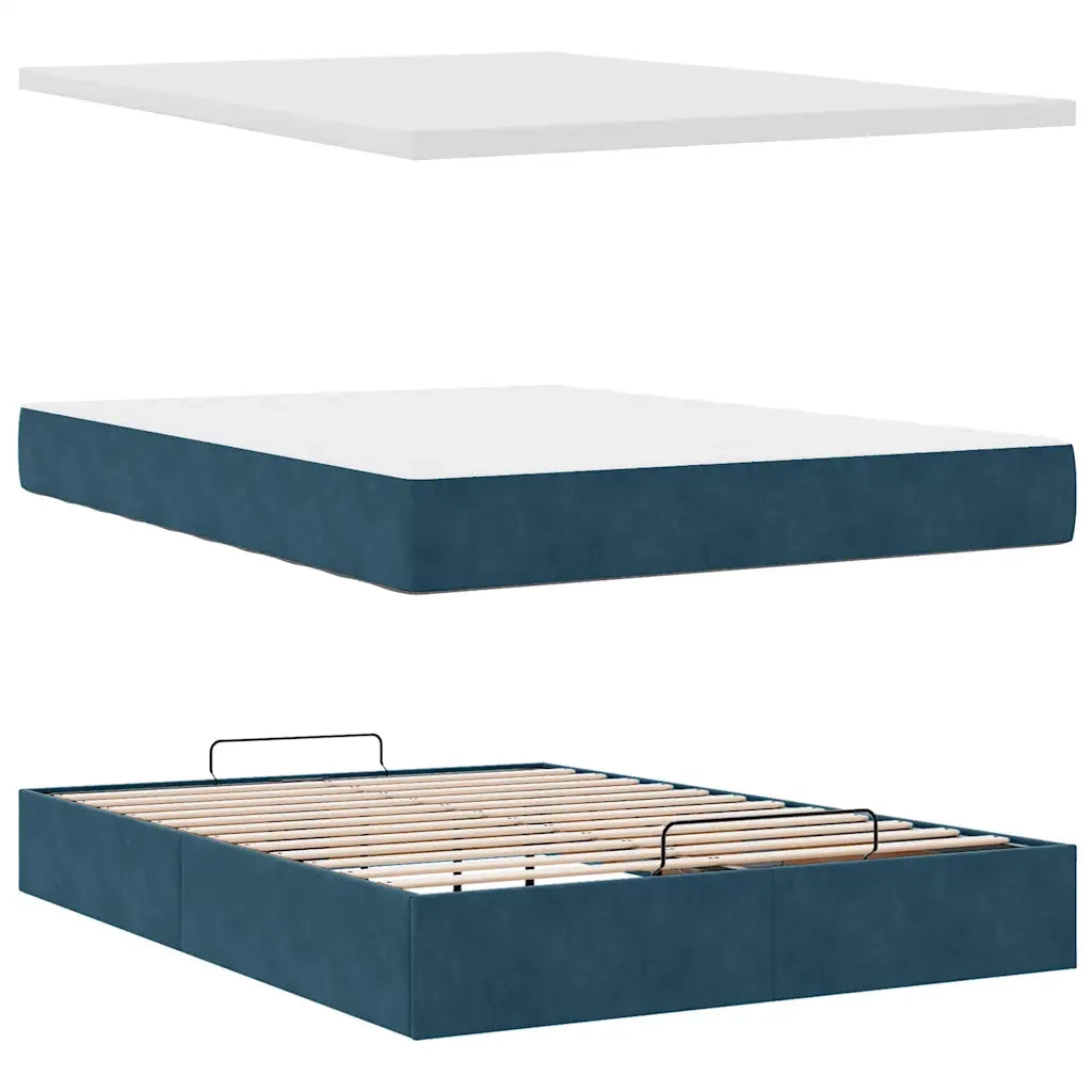 Struttura Letto Pouf con Materasso Blu 140x200cm in Velluto 3311853