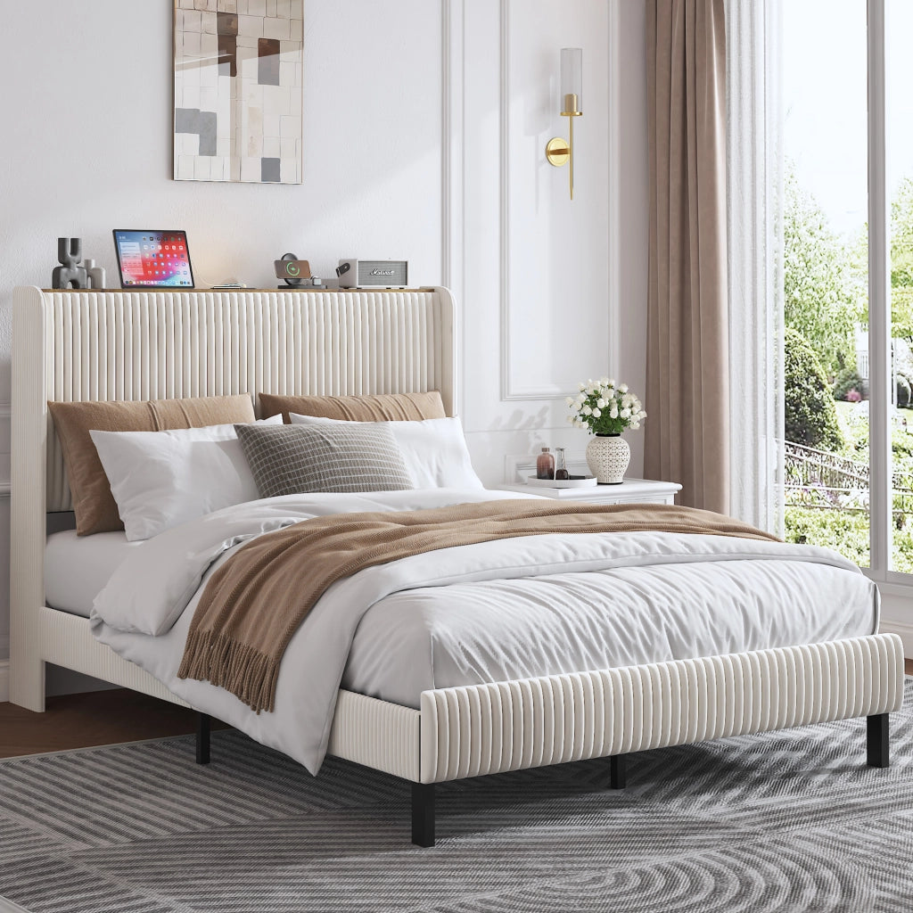 Letto Imbottito 140x200 ¨C MINIMAL ¨C Tessuto, Struttura Metallo, Doghe