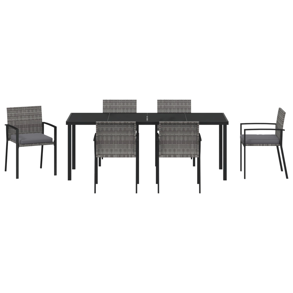 Set da pranzo da giardino da 7 pezzi Grigio Polyrattan