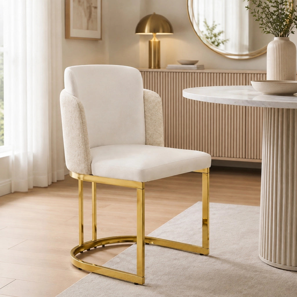 Set di 2 sedie da pranzo 61.49x58.5x54 cm con doppio schienale in chenille beige e oro