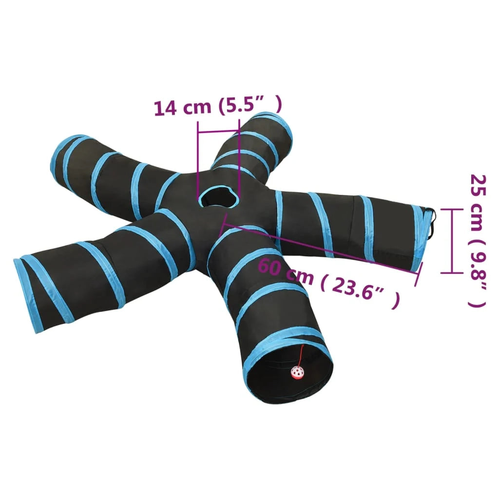 Tunnel per gatti a 5 vie 25 cm poliestere nero e blu 02_0005160