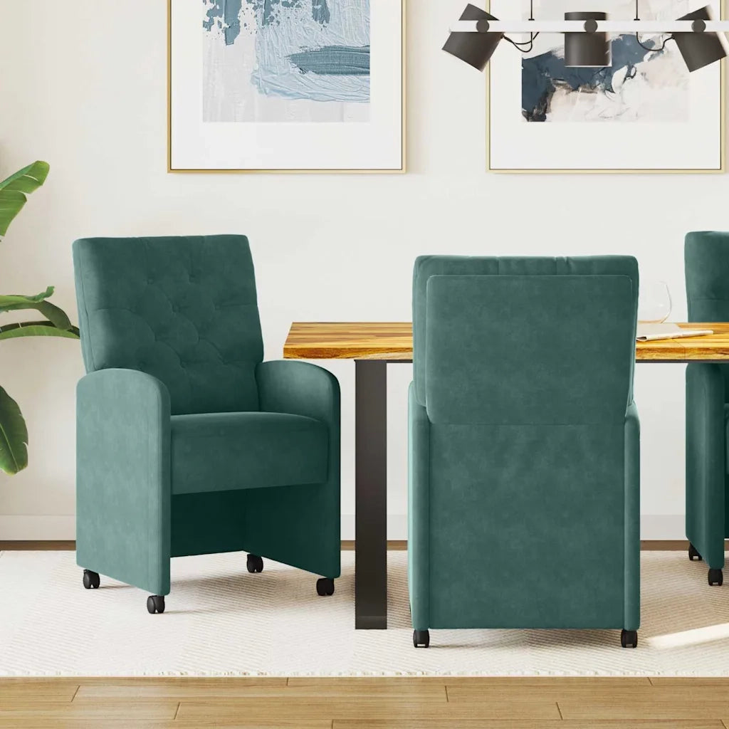 Sedie da Pranzo con Ruote 2 pcs Verde scuro 58 x 67 x 97 cm 42017868