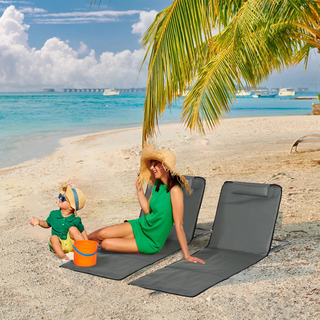 Set 2 Pezzi Tappetino da Spiaggia Regolabile Pieghevole ¨C zephmum ¨C Grigio 124x53x37-50 cm