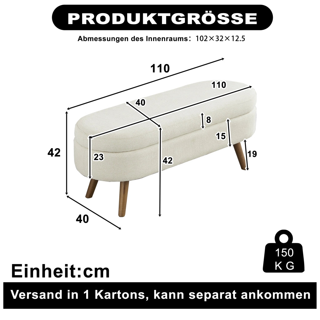 PANCA Contenitore 110 cm in Chenille Beige