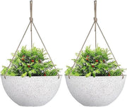Bacini per piante - Bacino per piante appeso - 25 cm bianco a macchie - Set da 2 - Con fori di drenaggio e stoppini - Decorazione boho per giardino