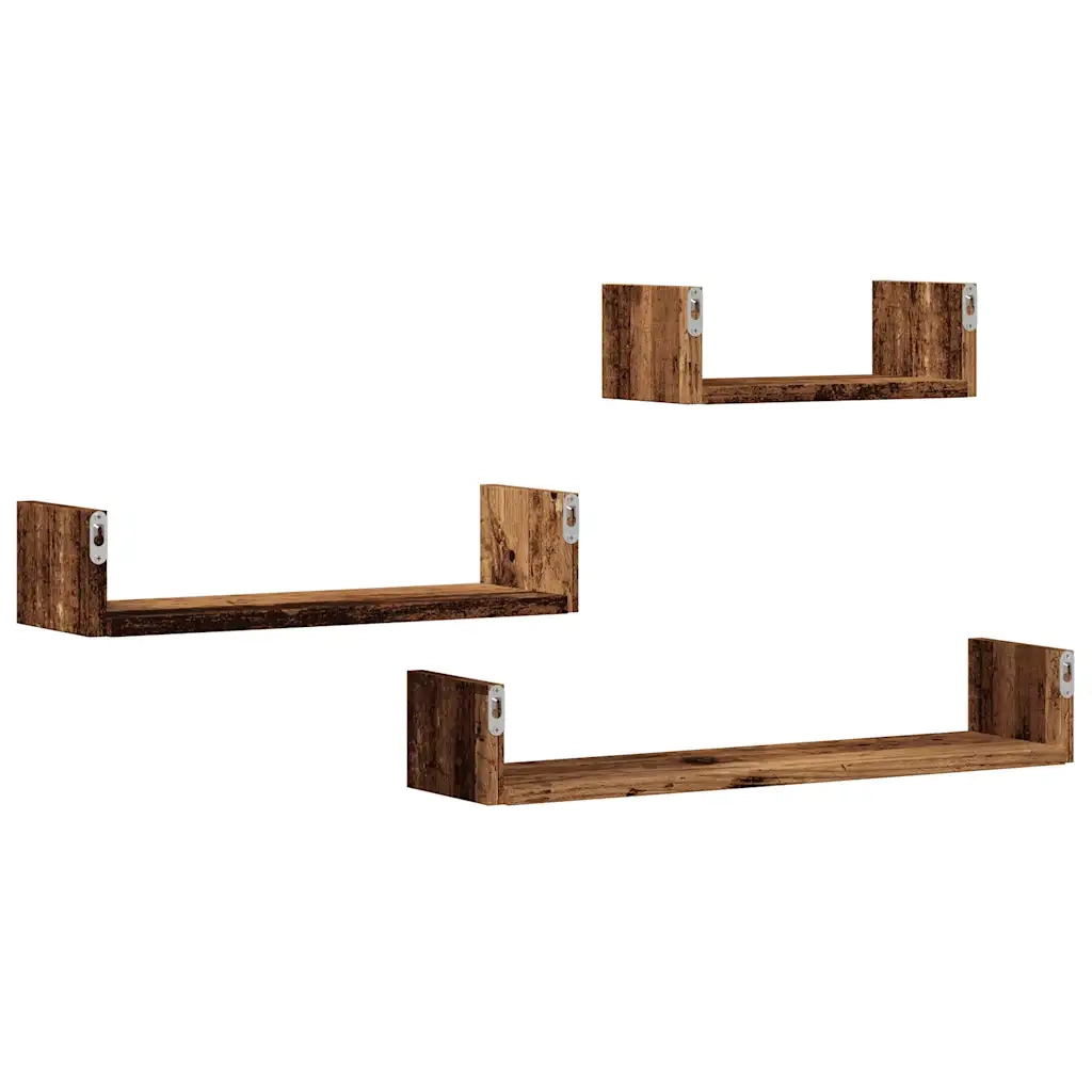 Mensole a Parete 3pz Legno Antico in Legno Multistrato 855792