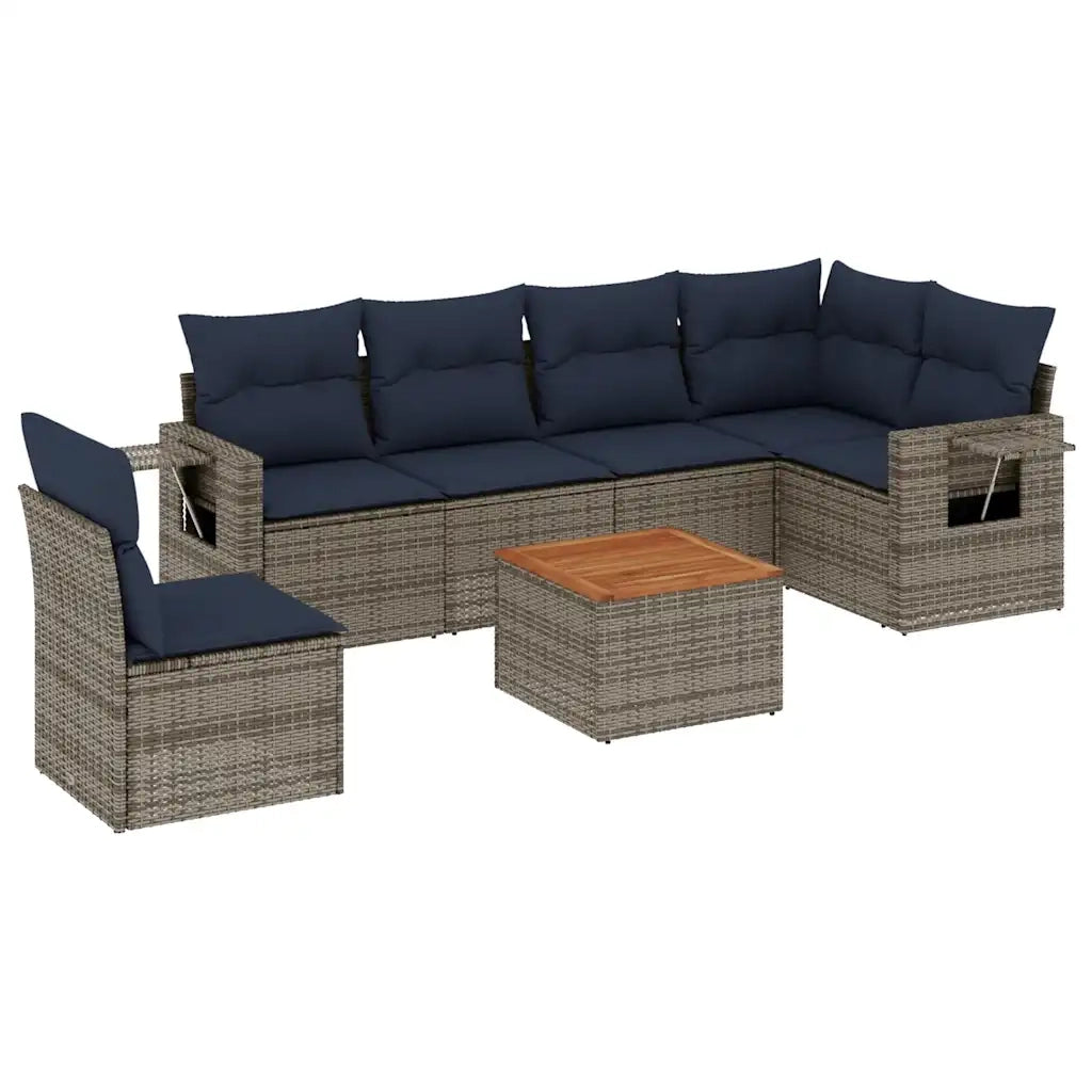 Set Divani da Giardino 7 pz con Cuscini Grigio in Polyrattan 3224591