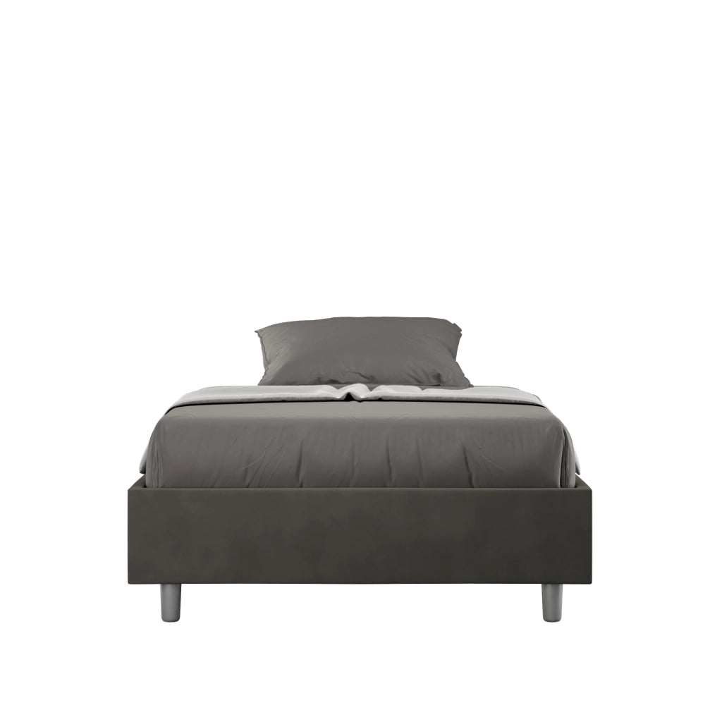 BS COM Letto singolo con rete imbottito 100x210 microfibra grigio