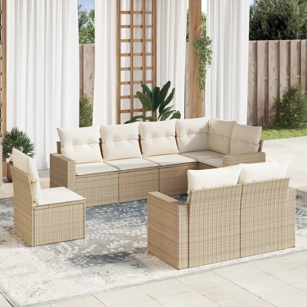 Set Divano da Giardino 8 pz con Cuscini Beige in Polyrattan 3251575
