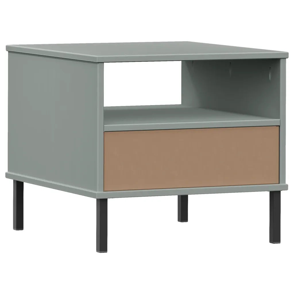Comodino con Gambe in Metallo Grigio Legno Massello Pino OSLO