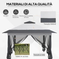 Gazebo Pieghevole 3.6x3.6m con Prese d'Aria e Zanzariere, in Acciaio e Tessuto Oxford, Grigio