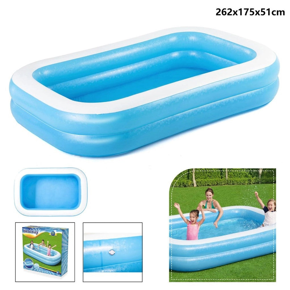 Trade Shop - Piscina Gonfiabile Family Rettangolare A 2 Anelli 262x175x51cm 54006 Per Bambini -