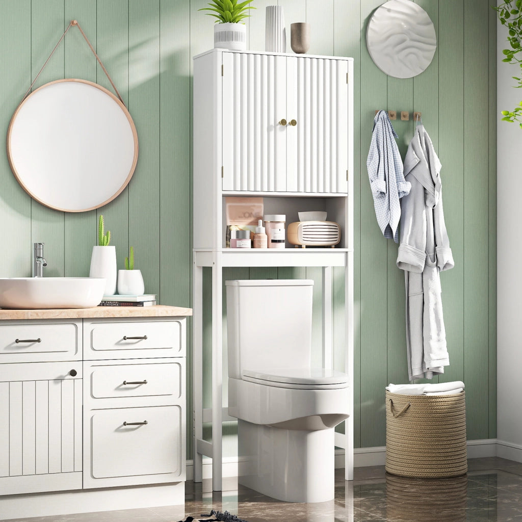 Mobile portaoggetti wc ante scanalate ripiano regolabile barra inferiore-Mobili da Bagno Organizer bagno alto indipendente salvaspazio Bianco