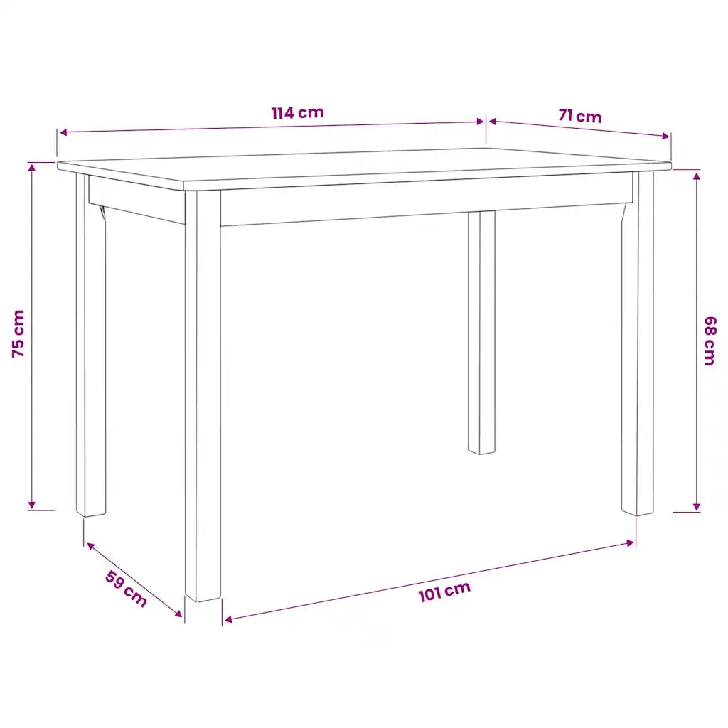 Tavolo da Pranzo | Tavolo da cucina Bianco 114x71x75cm in Legno Massello di Hevea