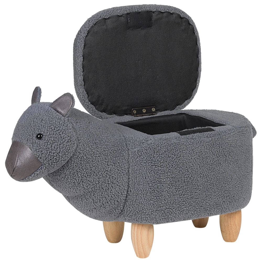 Sgabello per bambini Animale Alpaca Tessuto in poliestere grigio Gambe in legno imbottite contenitore Poggiapiedi per asilo nido