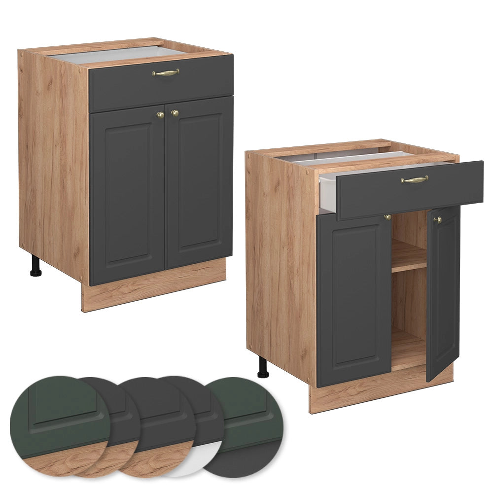 Vicco Mobiletto base per cucina Antracite-oro 60 cm con cassetto, senza piano di lavoro