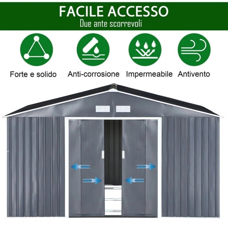 Capanno da Giardino in Metallo Ezooza 340 x 386 x 200 cm in Acciaio Verniciato di colore Grigio