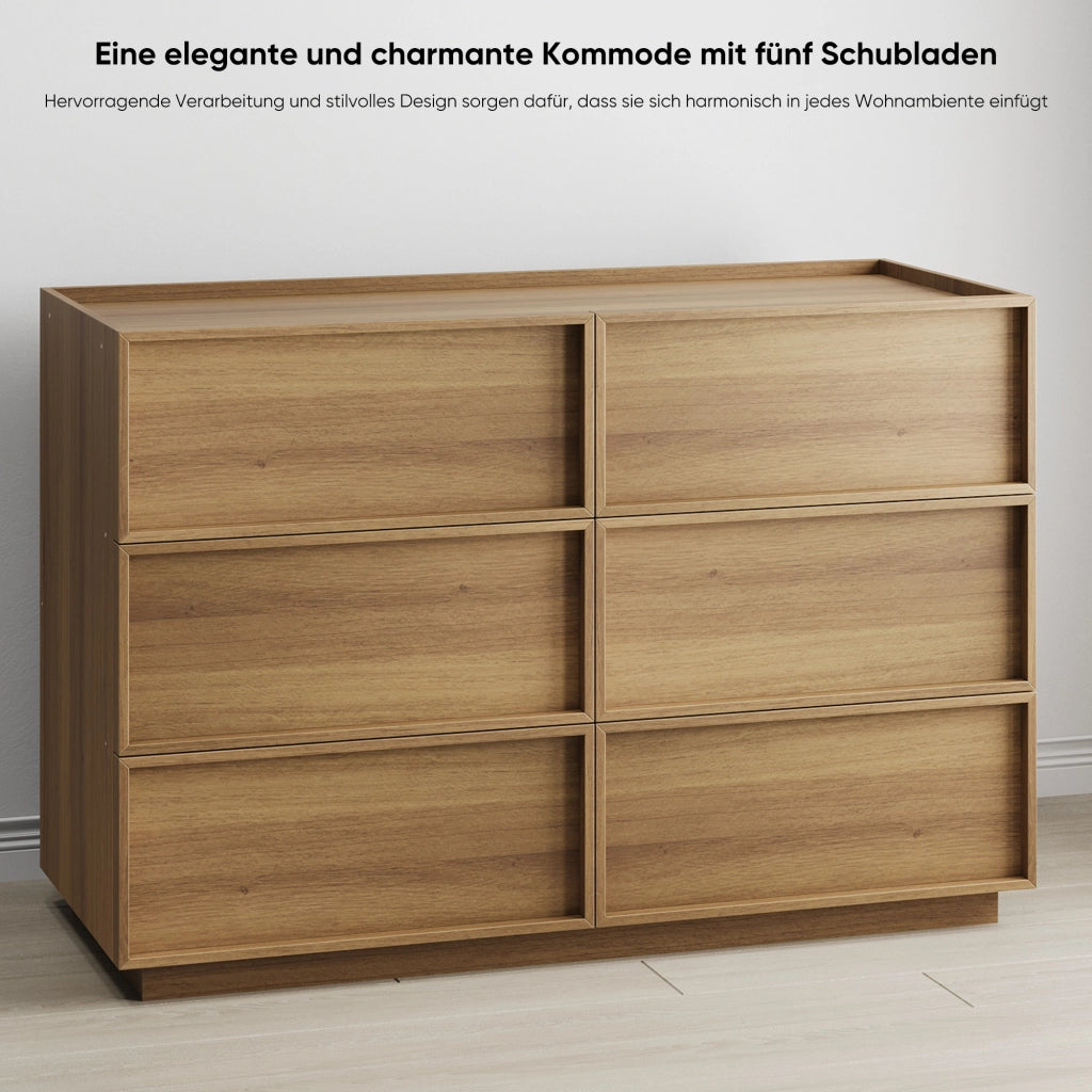 Comò con 6 cassetti e guide metalliche, per camera da letto e soggiorno, in MDF e truciolato, rovere, 115 × 48 × 78 cm