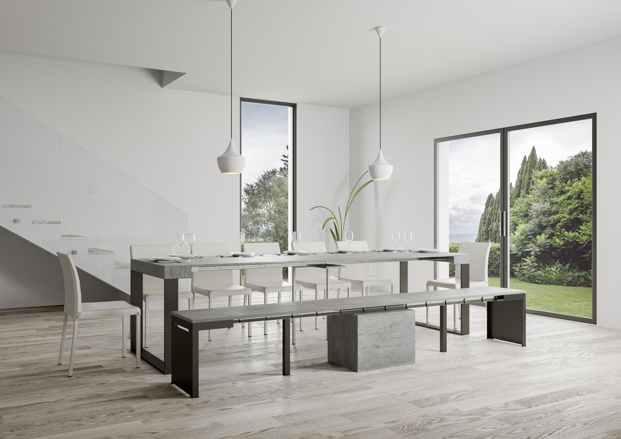 Panca Walk Allungabile 55-305 cm per Consolle Cemento telaio Antracite